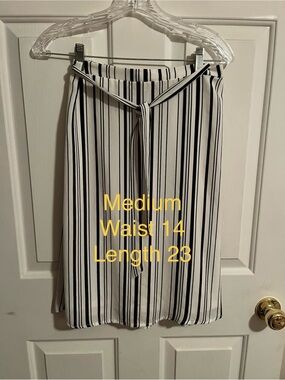 Striped Tie-Waist Midi Skirt in White and Black